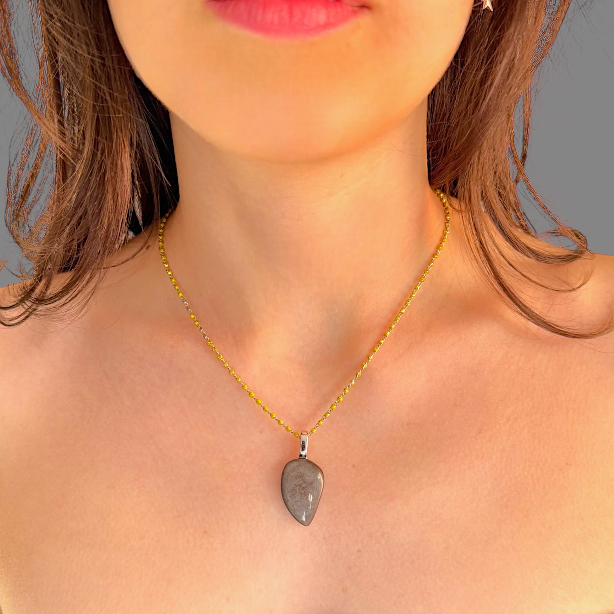 Collana ossidiana argento 25x16 mm Sharifa Crystals